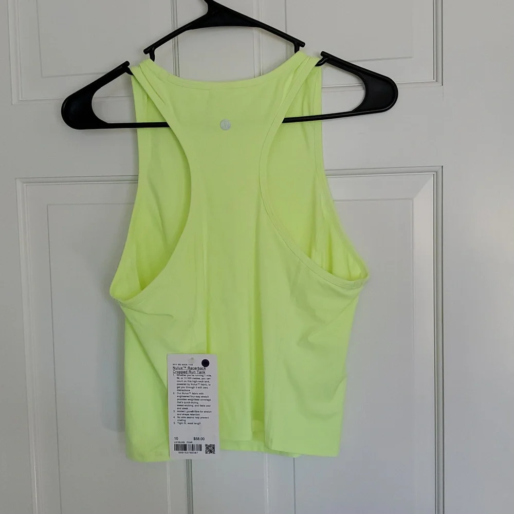NWT Lululemon Nulux Racerback Cropped Run Tank Sz 4,6 Faded Zap